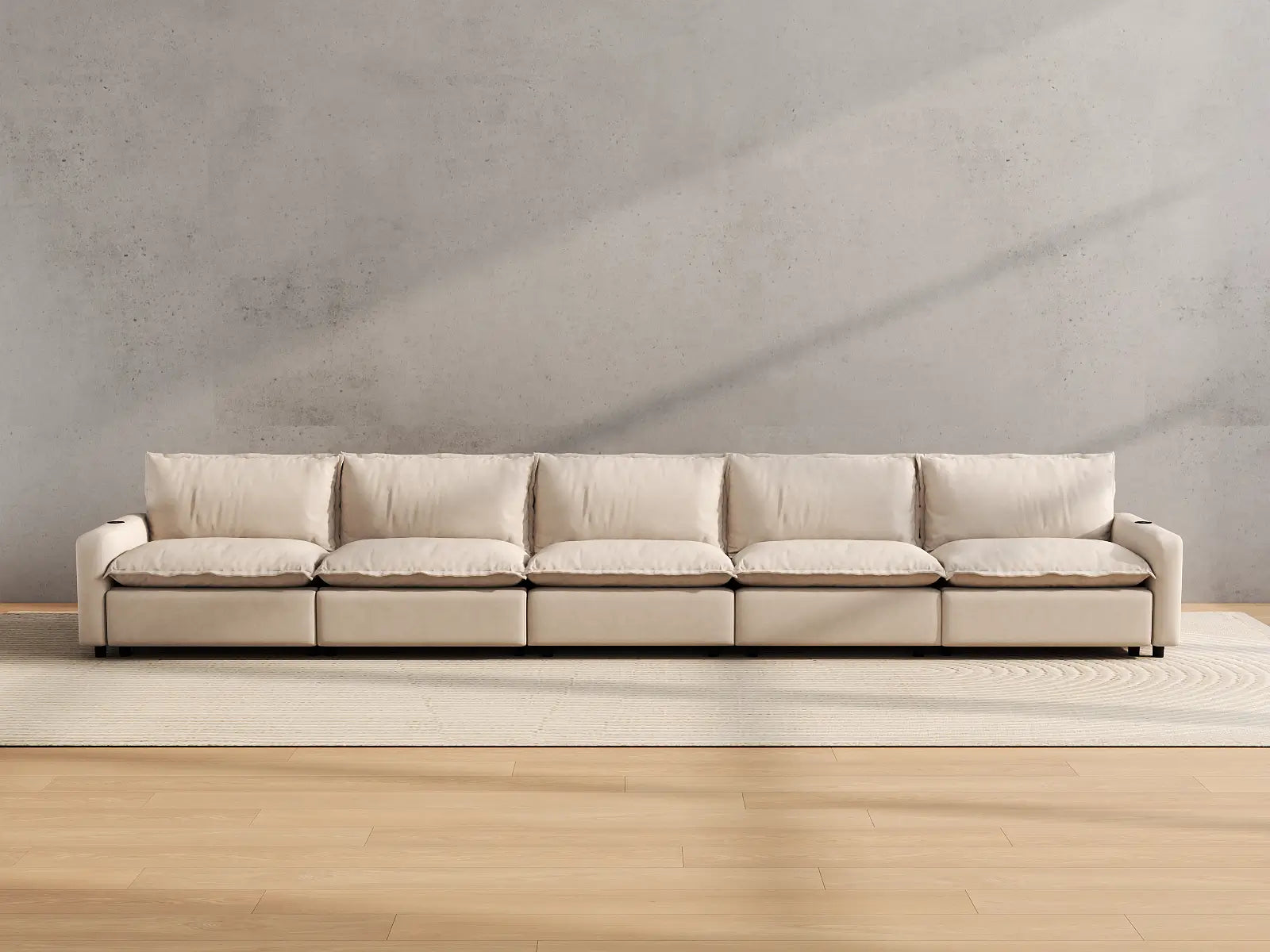 Modular Cero Sectional Couch with Recliner | 5-Piece Beige Linen Home Living Couch Sectionals 5-Seater