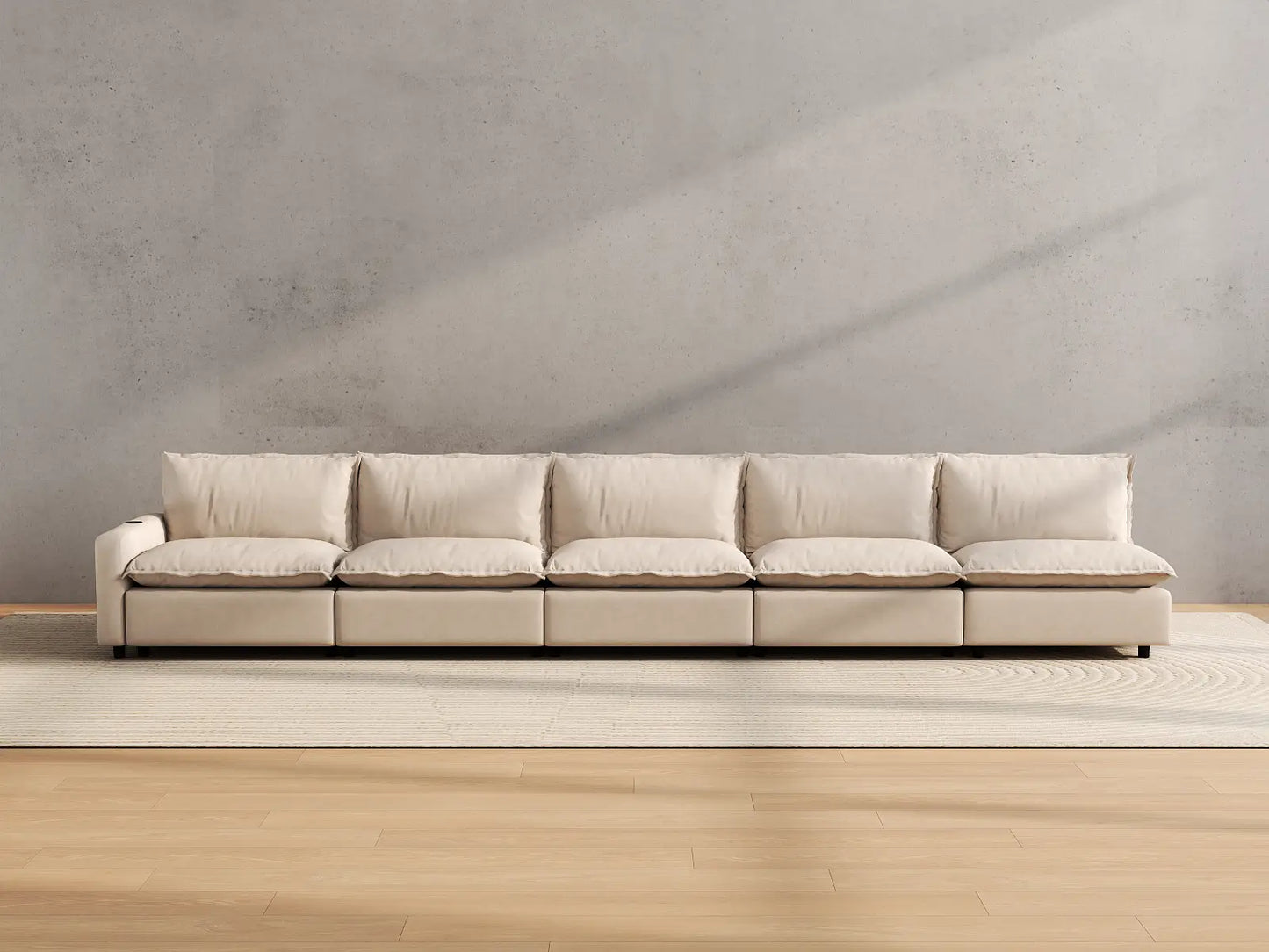 Modular Cero Reclining Sectionals | 5-Piece Beige Linen Home Living Couch Sectionals 5-Seater