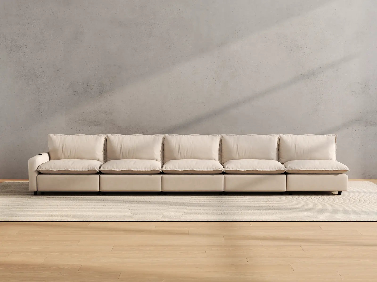 Modular Cero Recliner Sectional Couch | 5-Piece Beige Linen Home Living Couch Sectionals 5-Seater