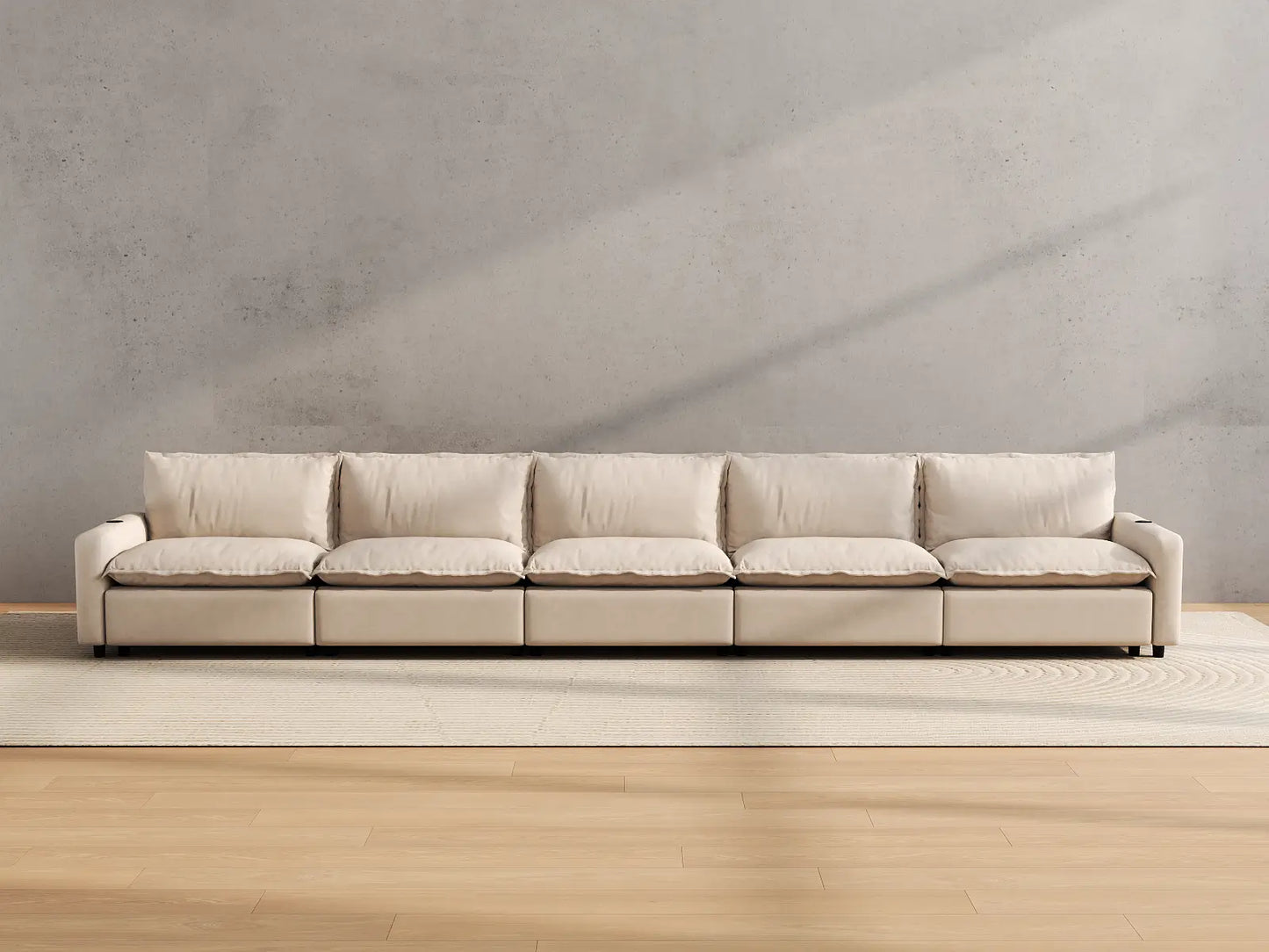 Modular Cero Reclining Sectionals | 5-Piece Beige Linen Home Living Couch Sectionals 5-Seater