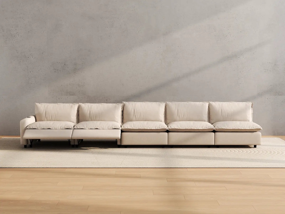 Modular Cero Large Reclining Sectional Couch | 5-Piece Beige Linen Home Living Couch Sectionals 5-Seater