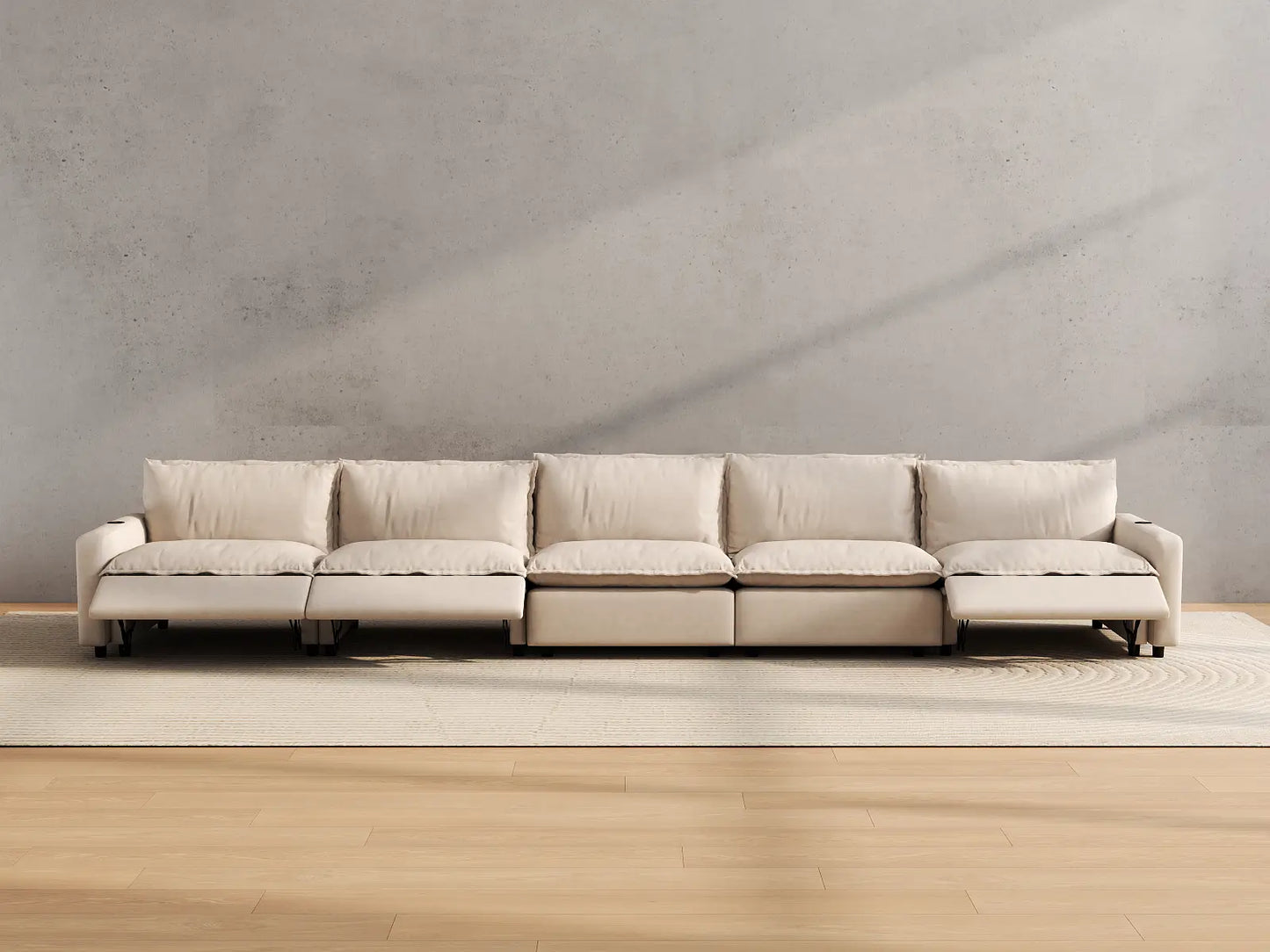 Modular Cero Reclining Sectionals | 5-Piece Beige Linen Home Living Couch Sectionals 5-Seater
