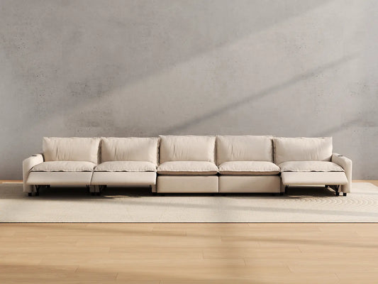 Modular Cero Reclining Sectionals | 5-Piece Beige Linen Home Living Couch Sectionals 5-Seater