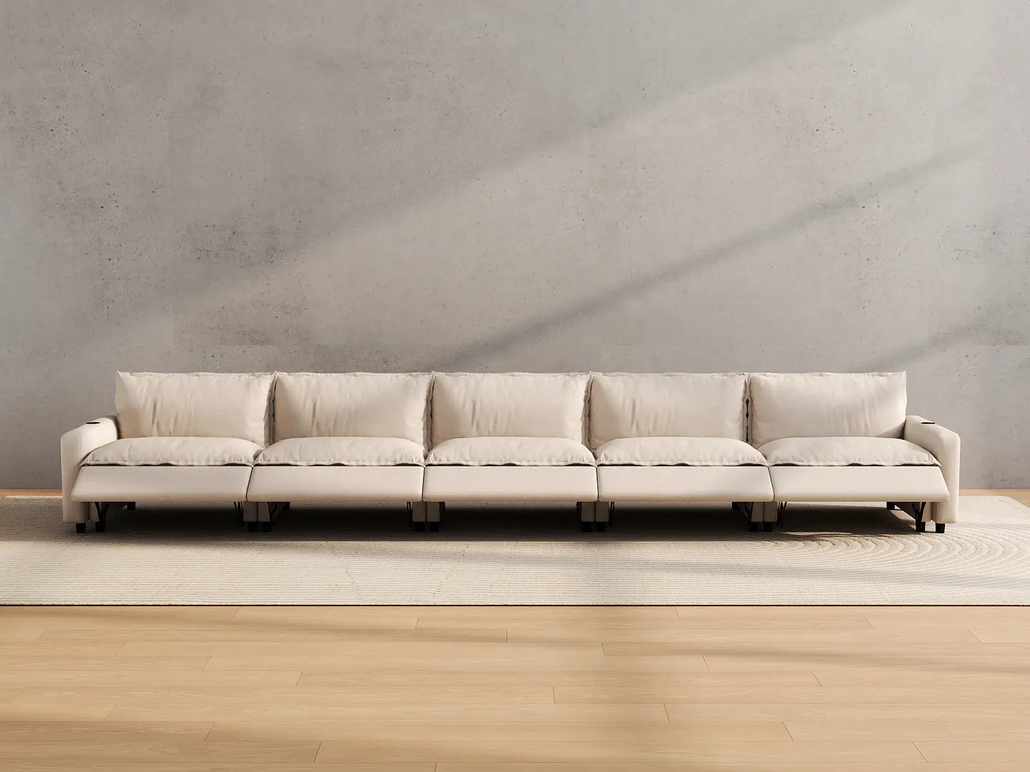 Modular Cero Reclining Sectionals | 5-Piece Beige Linen Home Living Couch Sectionals 5-Seater