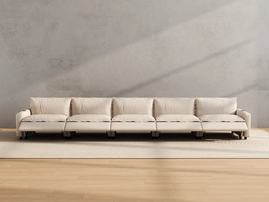 Modular Cero Reclining Sectionals | 5-Piece Beige Linen Home Living Couch Sectionals 5-Seater