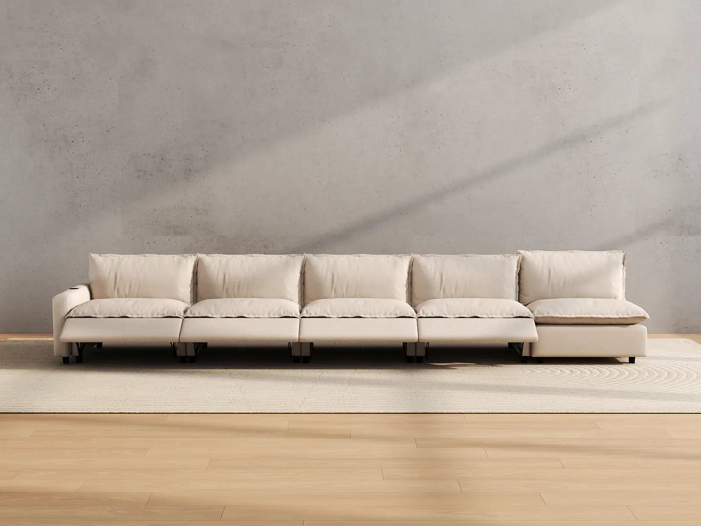Modular Cero Reclining Sectionals | 5-Piece Beige Linen Home Living Couch Sectionals 5-Seater