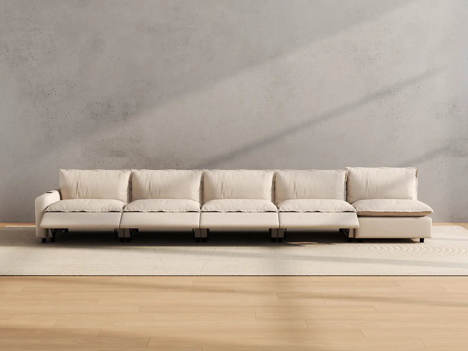 Modular Cero Recliner Sectional Couch | 5-Piece Beige Linen Home Living Couch Sectionals 5-Seater