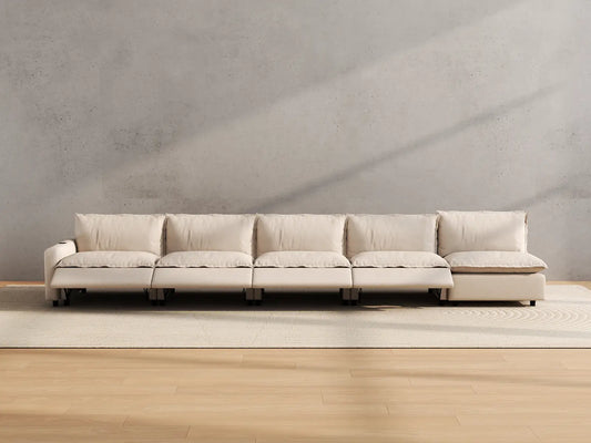 Modular Cero Reclining Sectionals | 5-Piece Beige Linen Home Living Couch Sectionals 5-Seater