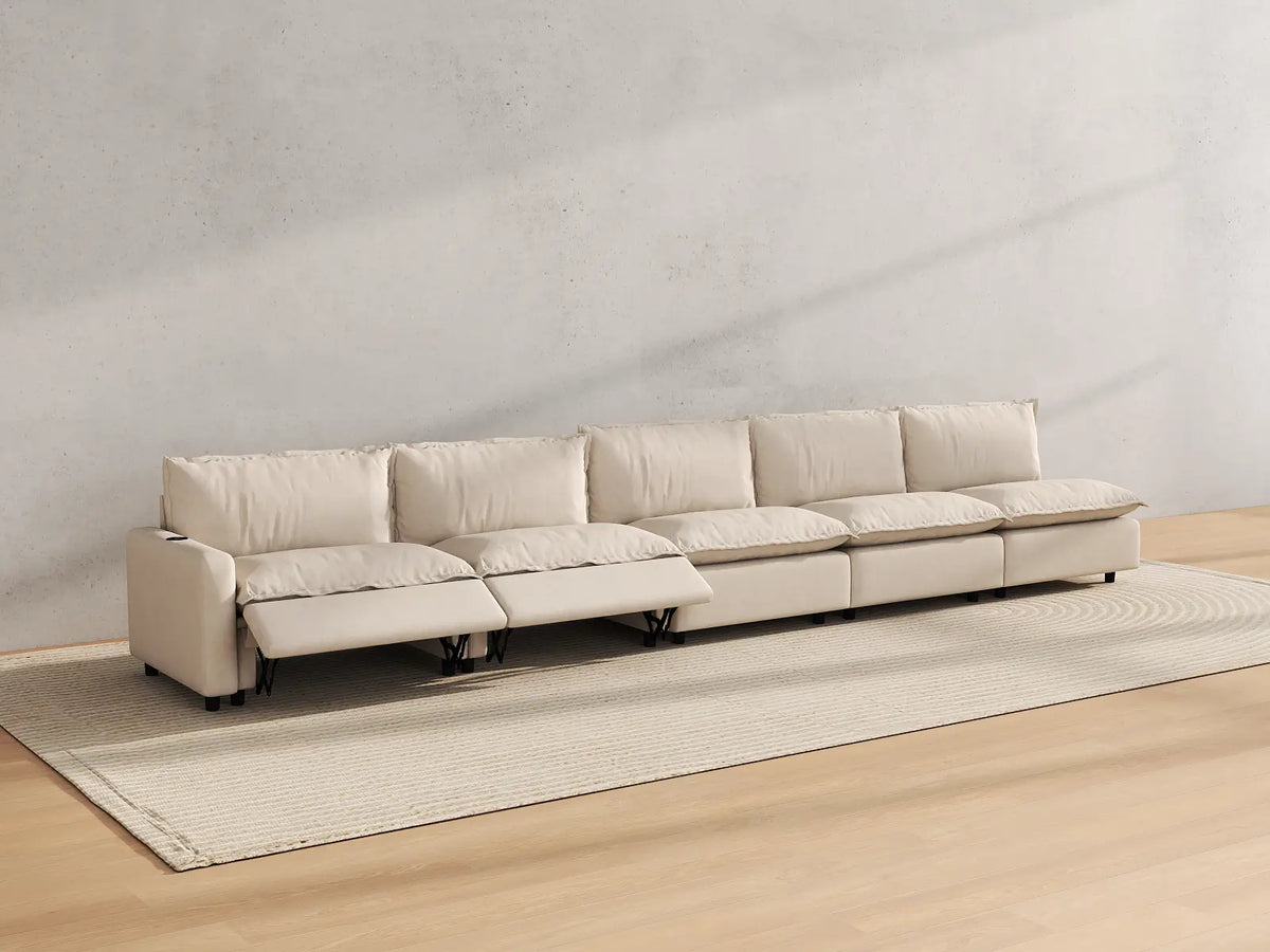 Modular Cero Large Reclining Sectional Couch | 5-Piece Beige Linen Home Living Couch Sectionals 5-Seater
