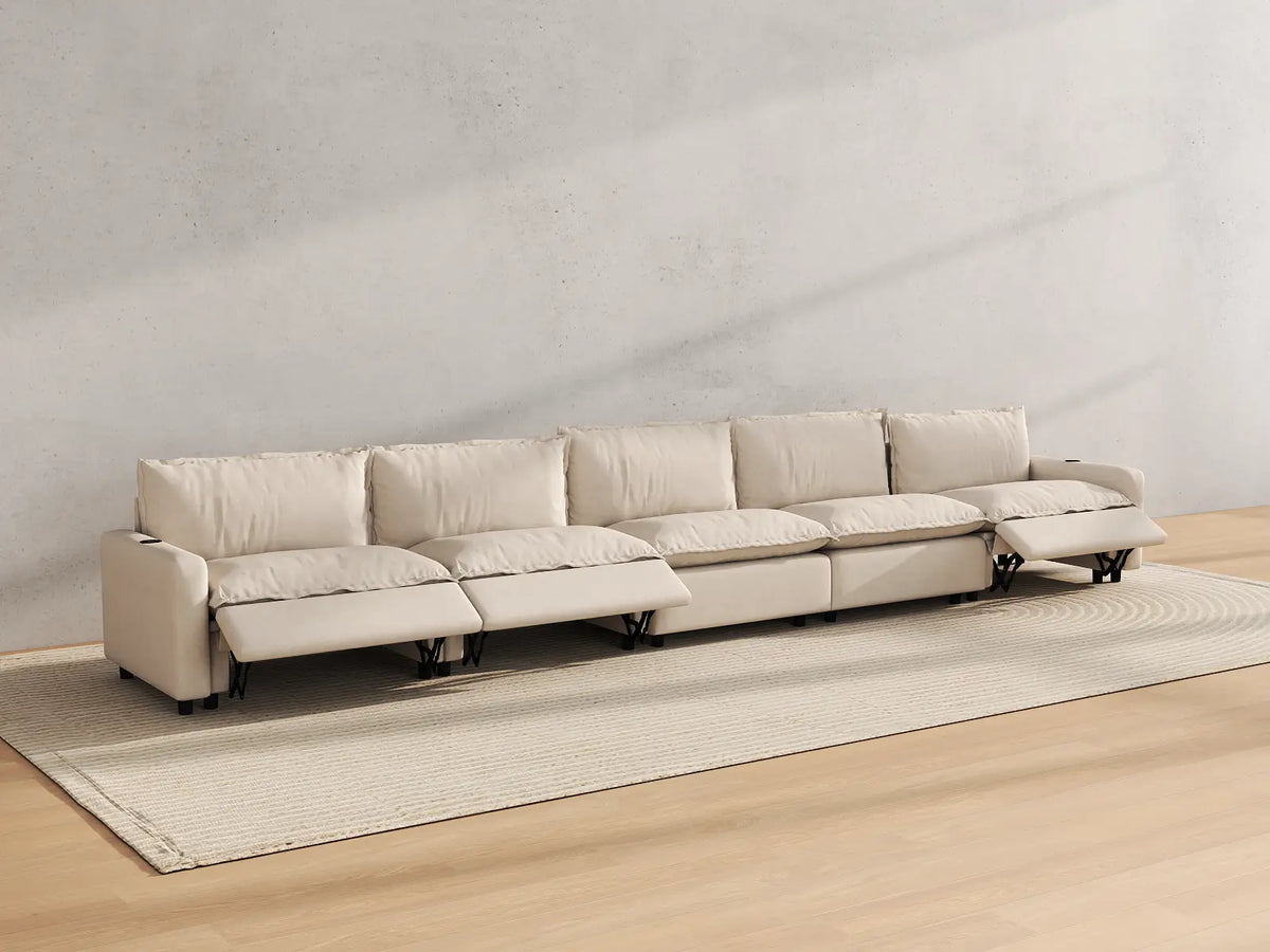 Modular Cero Reclining Sectionals | 5-Piece Beige Linen Home Living Couch Sectionals 5-Seater