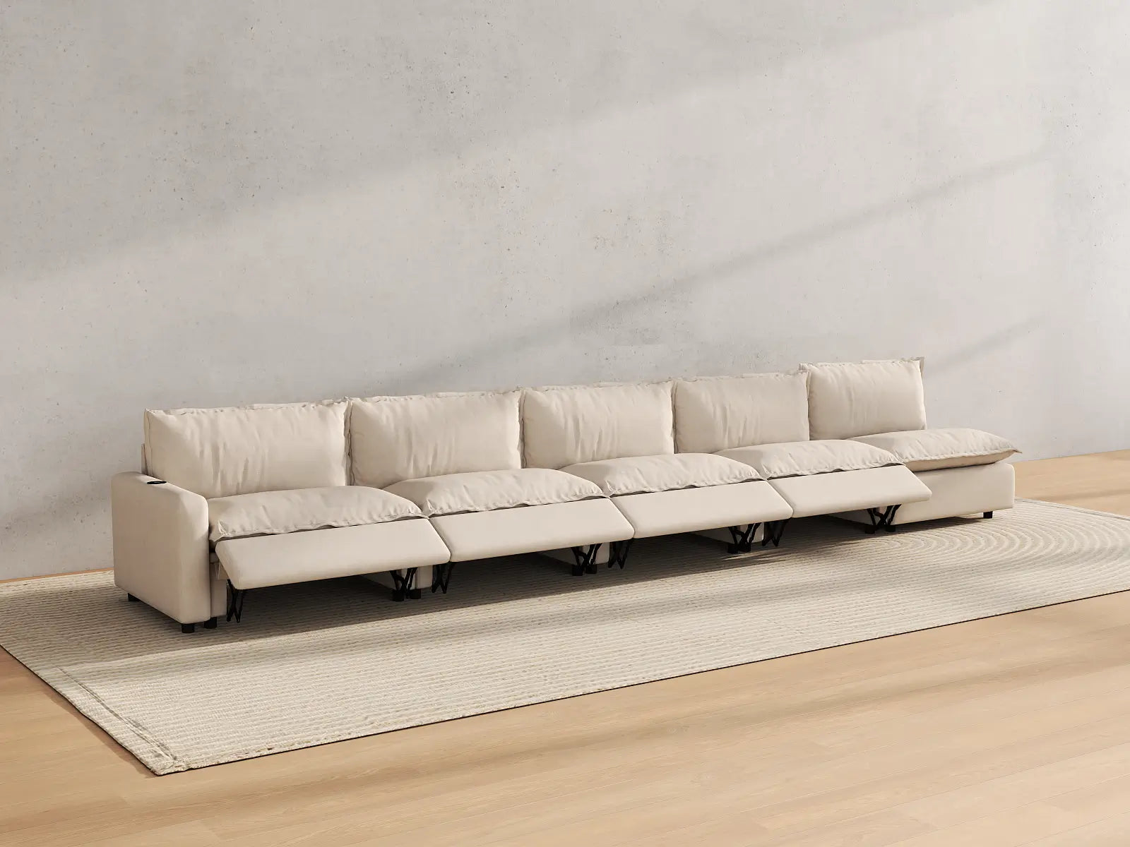 Modular Cero Recliner Sectional Couch | 5-Piece Beige Linen Home Living Couch Sectionals 5-Seater