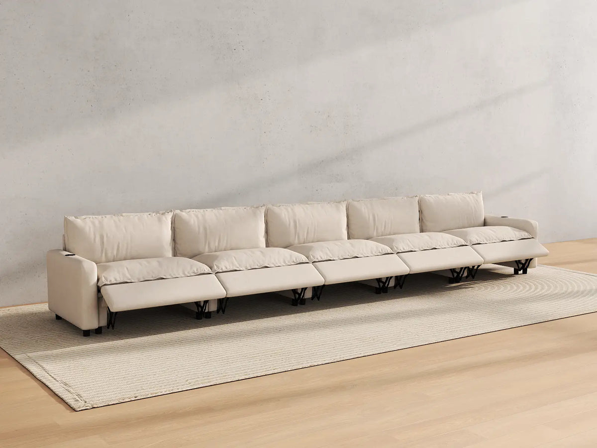 Modular Cero Reclining Sectionals | 5-Piece Beige Linen Home Living Couch Sectionals 5-Seater
