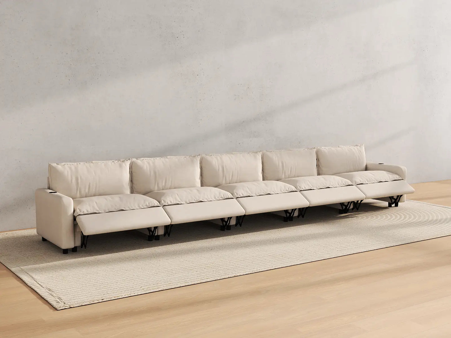 Modular Cero Reclining Sectionals | 5-Piece Beige Linen Home Living Couch Sectionals 5-Seater