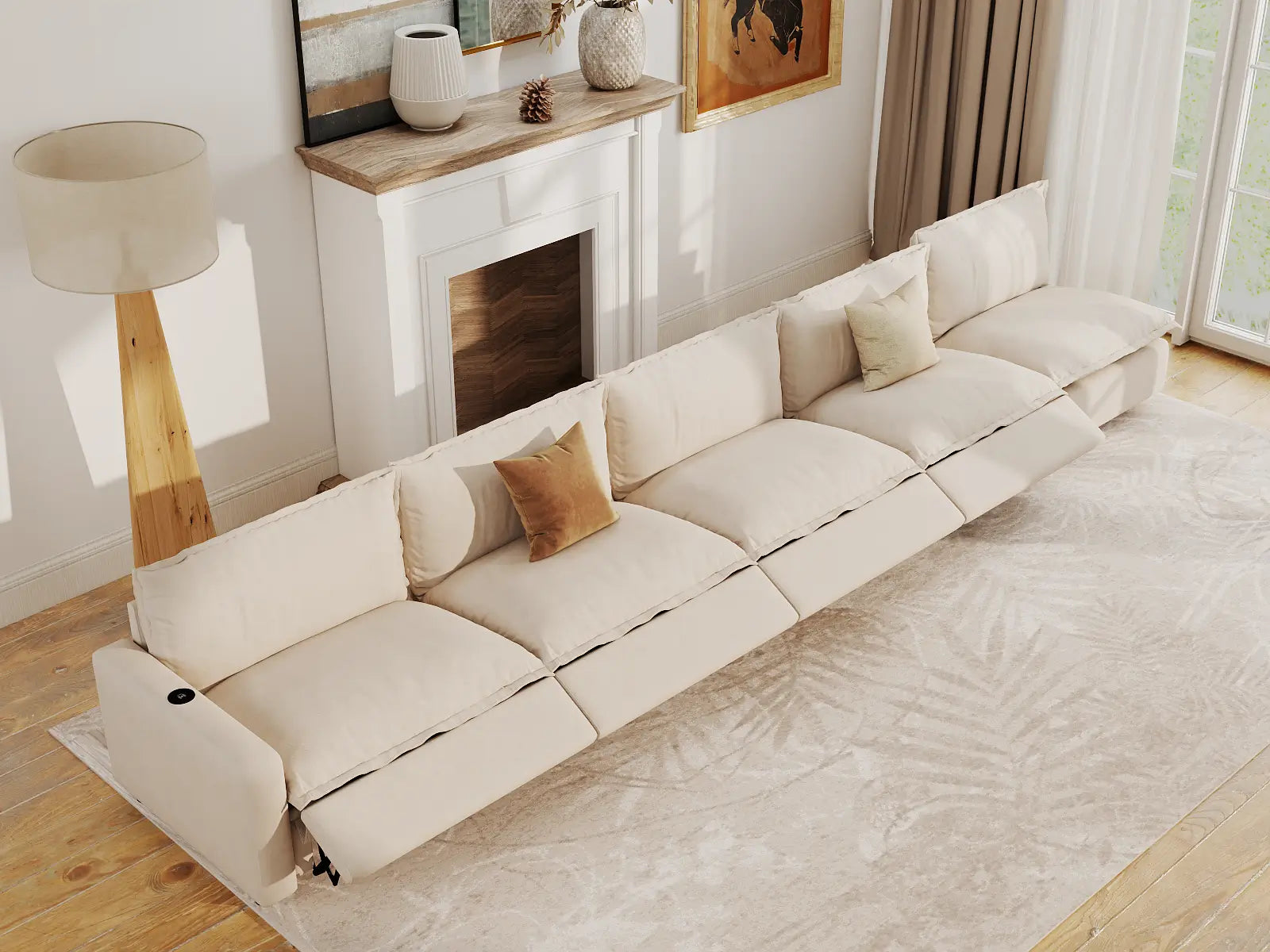 Modular Cero Recliner Sectional Couch | 5-Piece Beige Linen Home Living Couch Sectionals 5-Seater