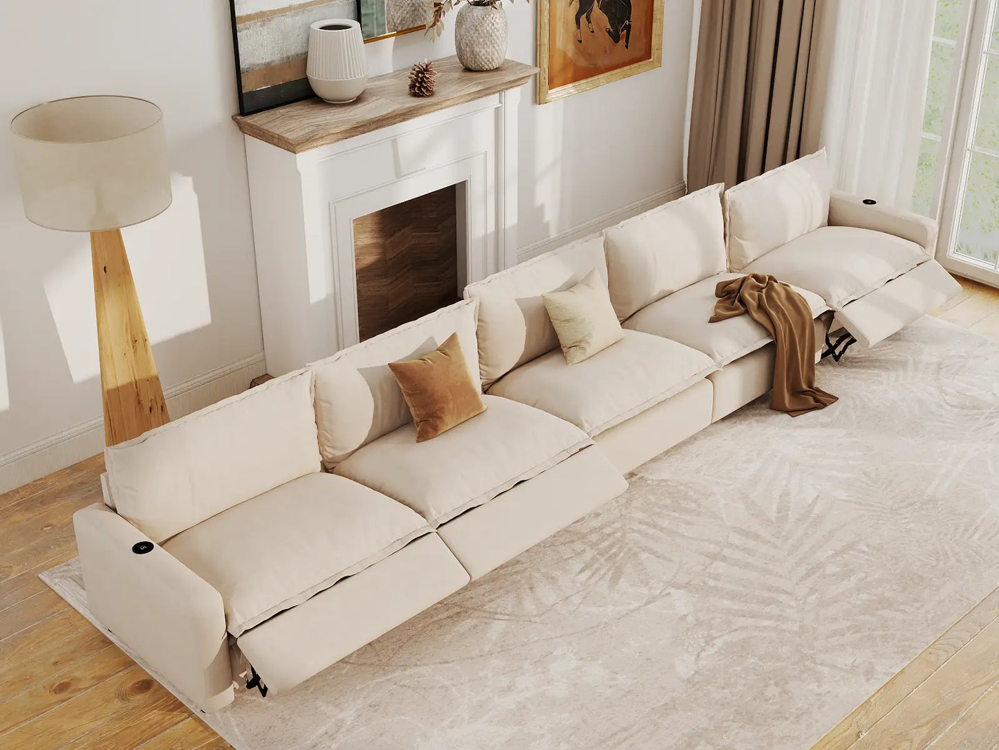 Modular Cero Reclining Sectionals | 5-Piece Beige Linen Home Living Couch Sectionals 5-Seater