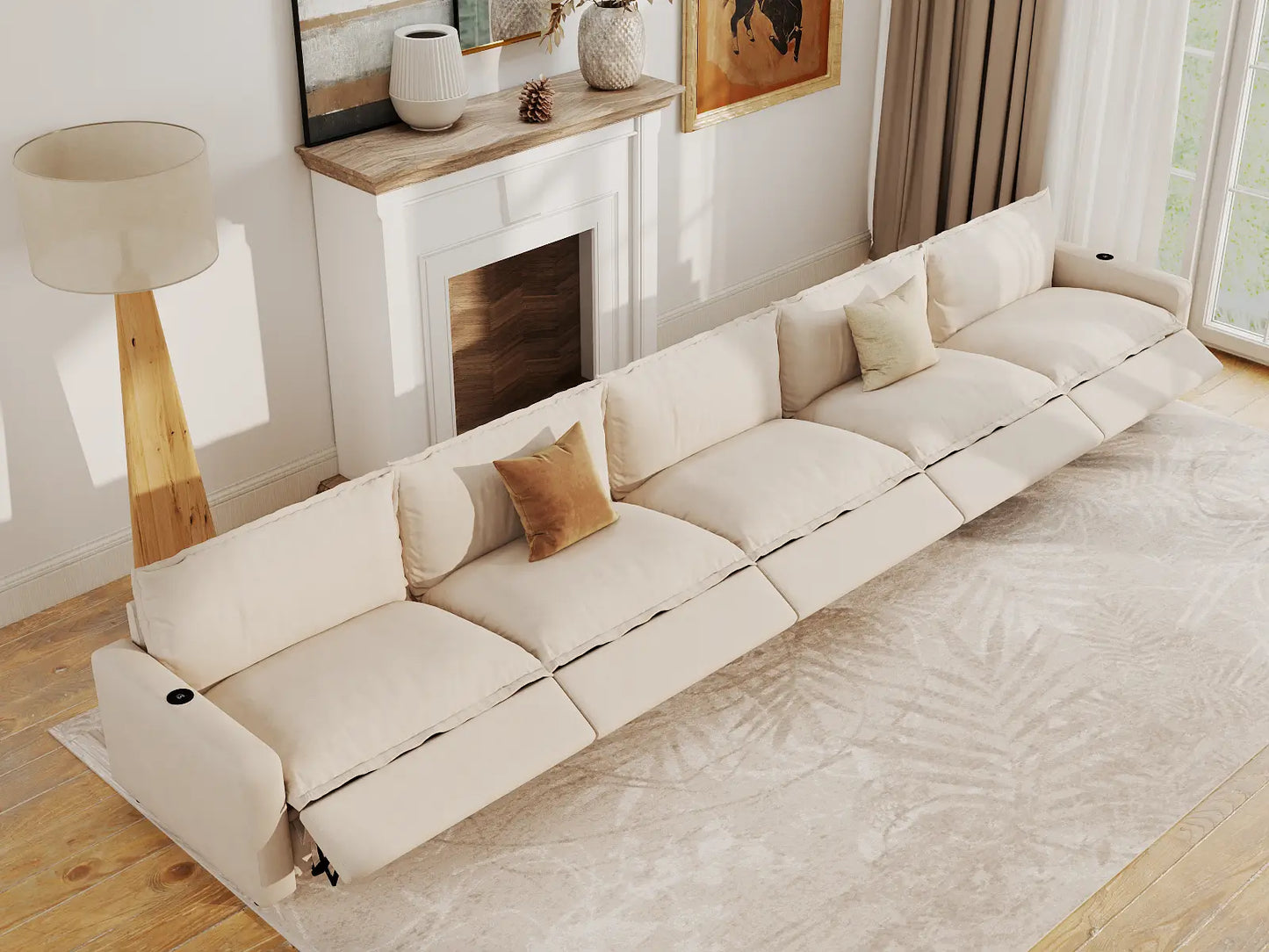 Modular Cero Reclining Sectionals | 5-Piece Beige Linen Home Living Couch Sectionals 5-Seater