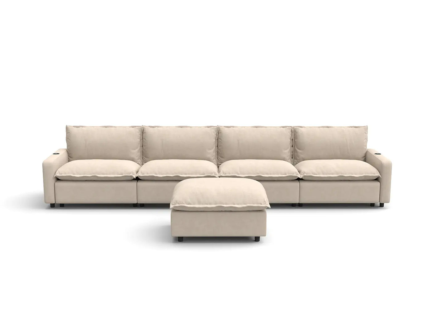 Modular Cero Reclining Sectionals | 5-Piece Beige Linen Home Living L-Shaped Sectionals 4-Seater with 1-Ottoman