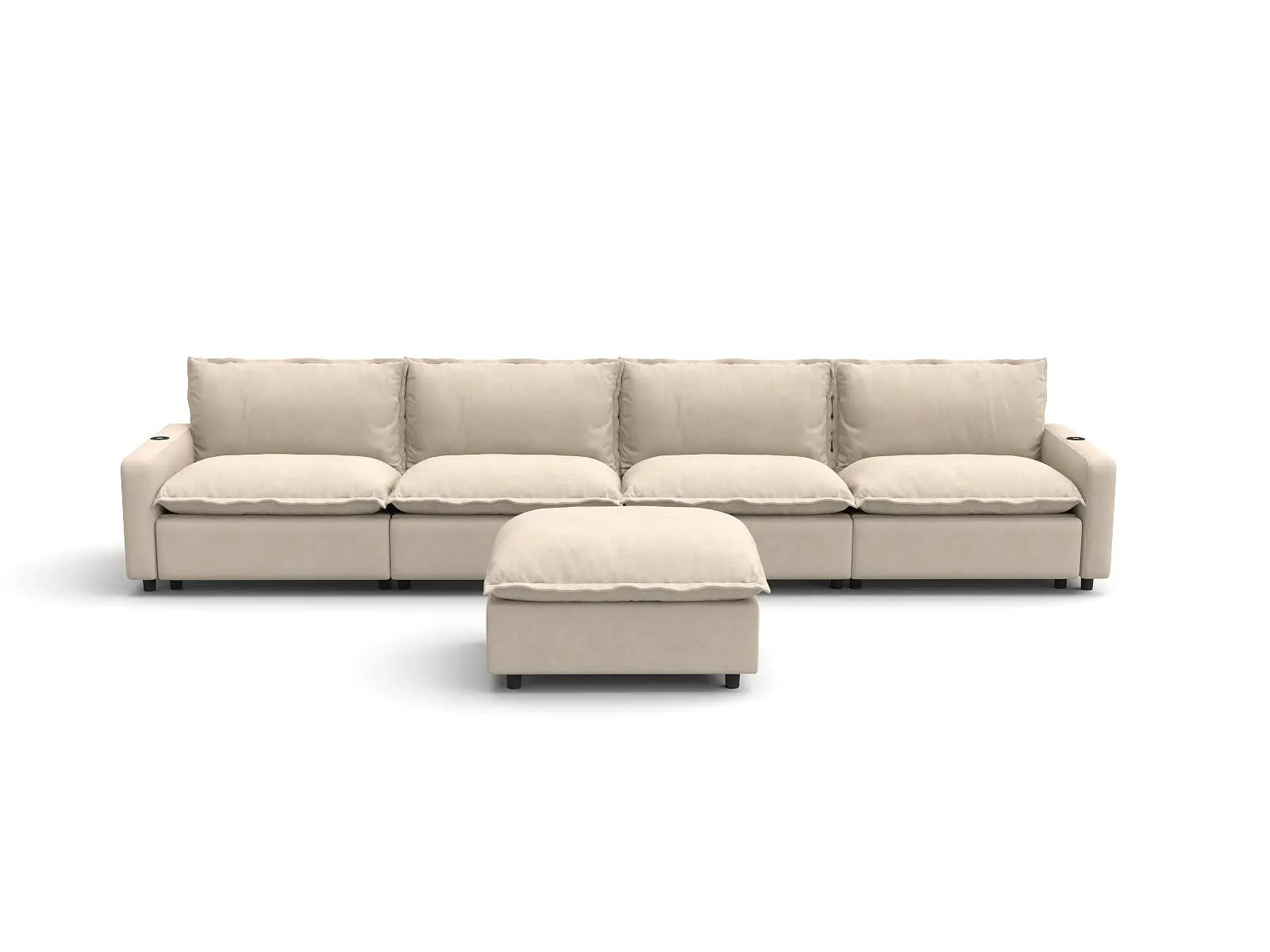Modular Cero Sectional Couch with Chaise and Recliner | 5-Piece Beige Linen Home Living L-Shaped Sectionals 4-Seater with 1-Ottoman