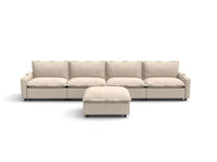 Modular Cero Reclining Sectionals | 5-Piece Beige Linen Home Living L-Shaped Sectionals 4-Seater with 1-Ottoman