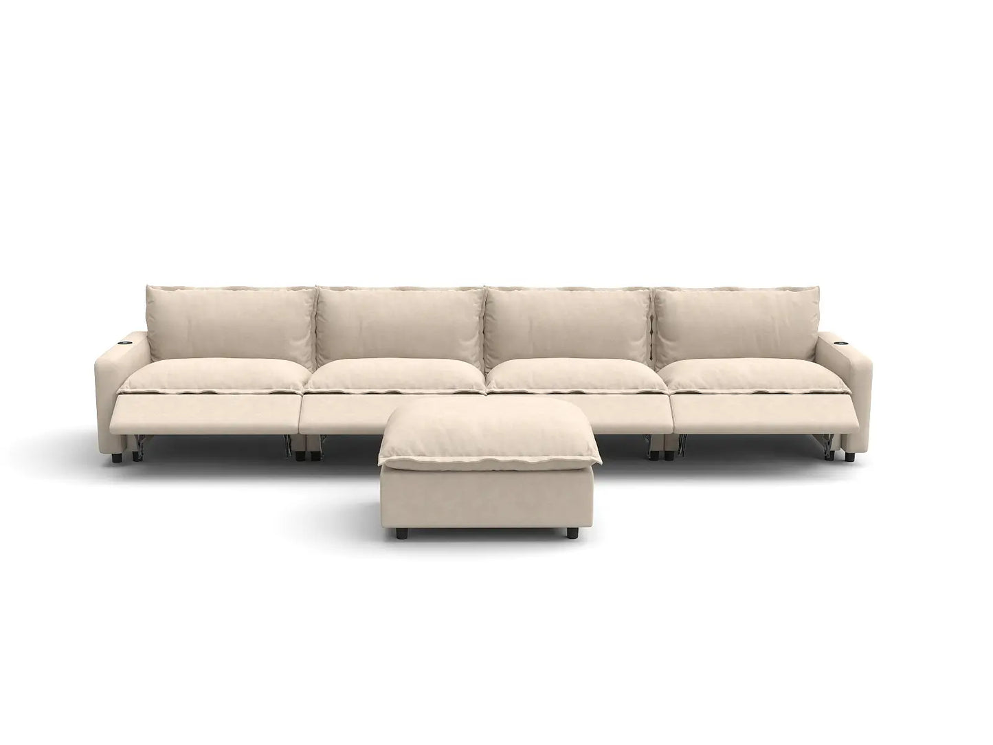 Modular Cero Reclining Sectionals | 5-Piece Beige Linen Home Living L-Shaped Sectionals 4-Seater with 1-Ottoman