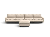 Modular Cero Reclining Sectionals | 5-Piece Beige Linen Home Living L-Shaped Sectionals 4-Seater with 1-Ottoman