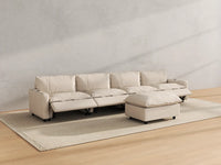 Modular Cero Reclining Sectionals | 5-Piece Beige Linen Home Living L-Shaped Sectionals 4-Seater with 1-Ottoman