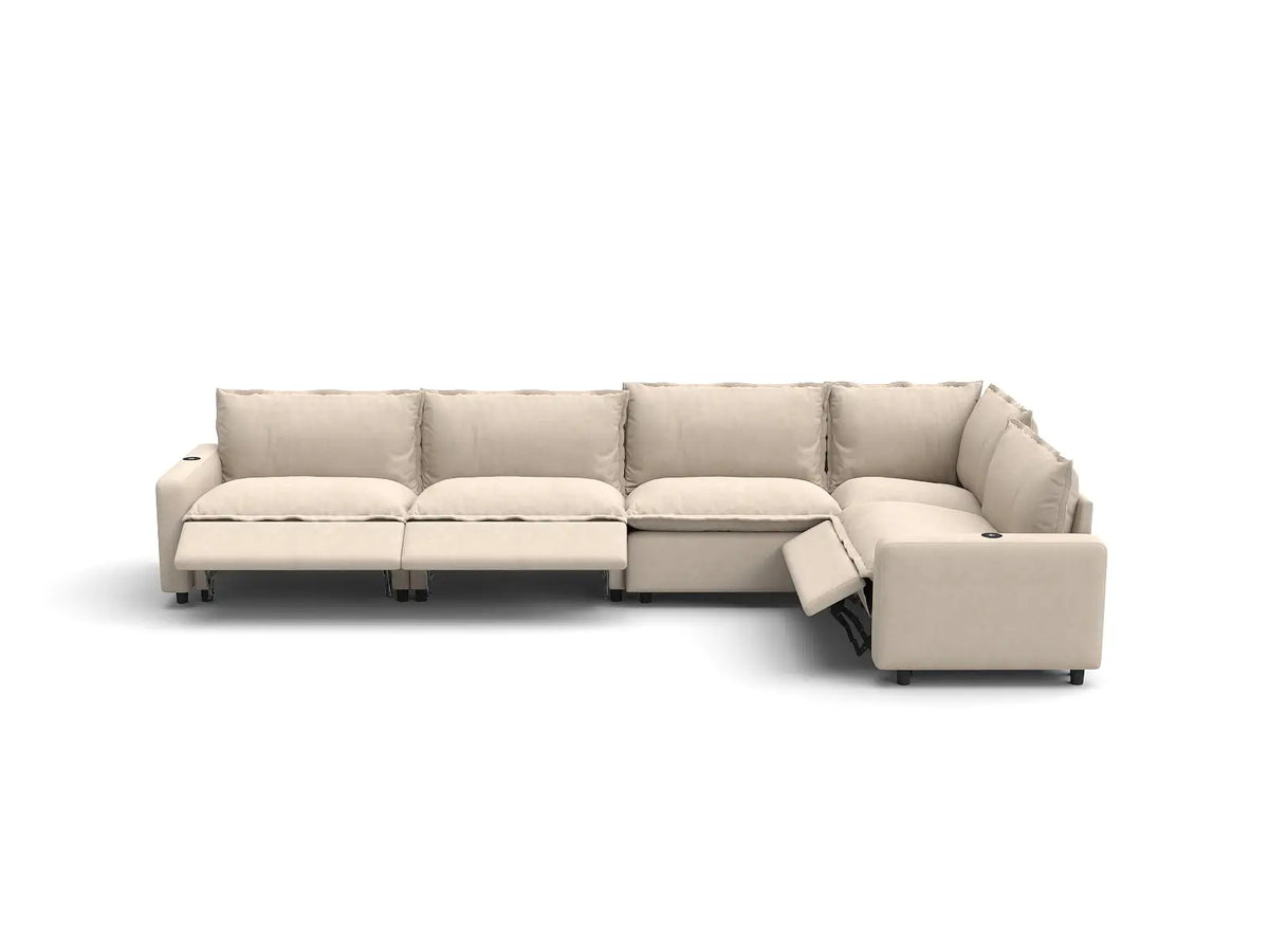Modular Cero Reclining Sectionals | 5-Piece Beige Linen Home Living L-Shaped Sectionals 5-Seater