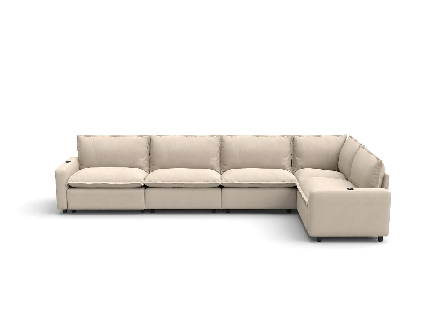 Modular Cero Reclining Sectionals | 5-Piece Beige Linen Home Living L-Shaped Sectionals 5-Seater