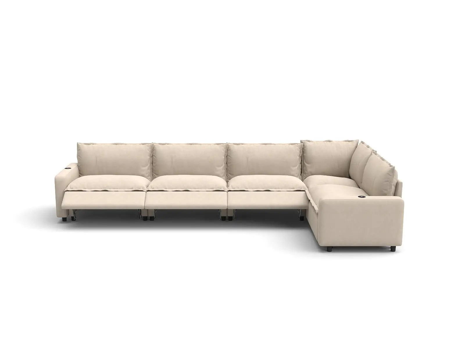 Modular Cero Sectional Recliner Sofa | 5-Piece Beige Linen Home Living L-Shaped Sectionals 5-Seater