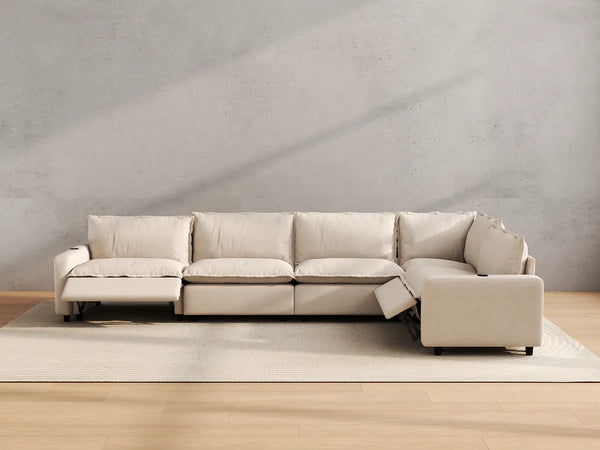 Modular Cero Electric Reclining Sectional | 5-Piece Beige Linen Home Living L-Shaped Sectionals 5-Seater