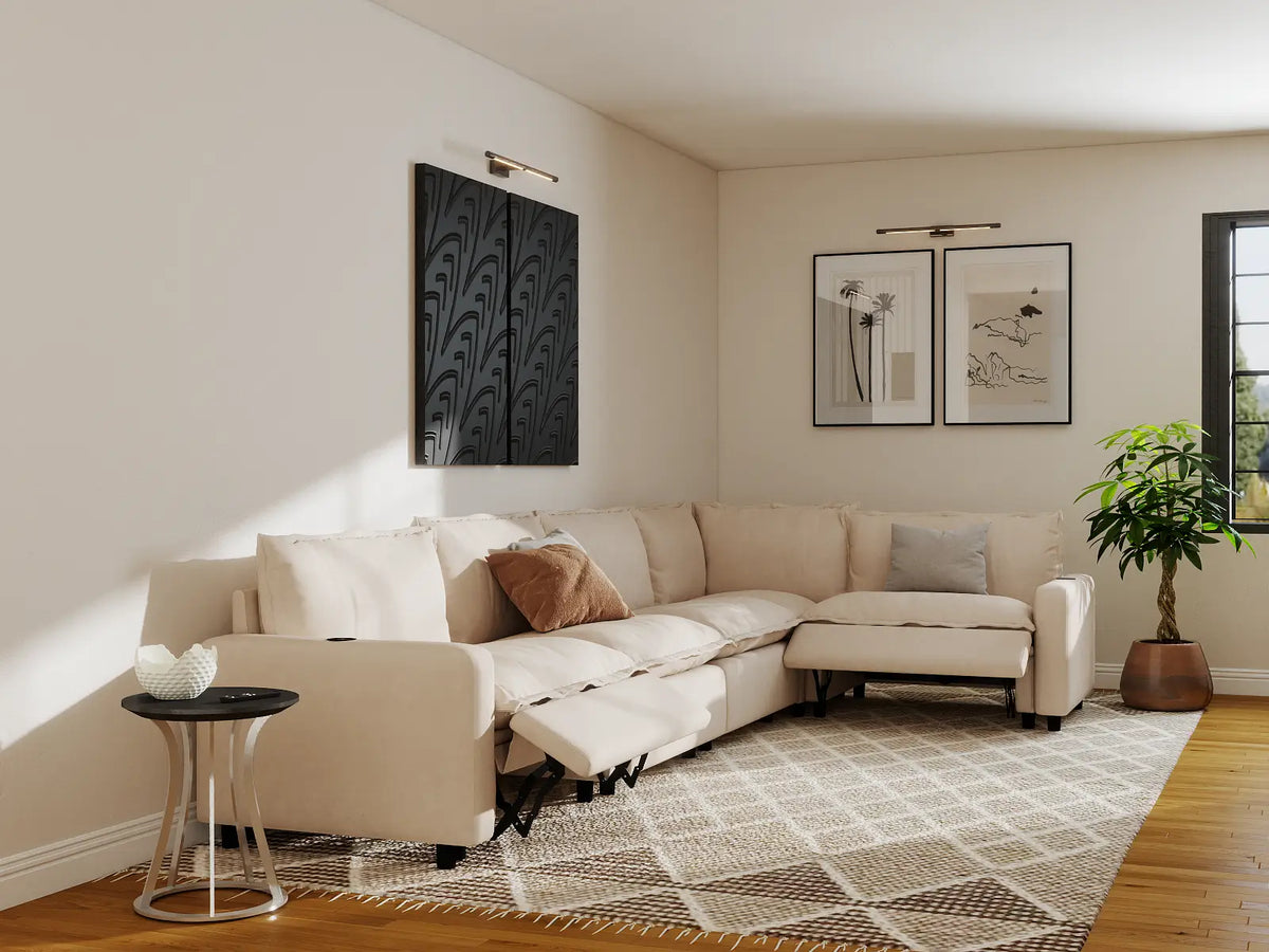 Modular Cero Reclining Sectionals | 5-Piece Beige Linen Home Living L-Shaped Sectionals 5-Seater
