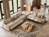 Modular Cero Reclining Sectionals | 5-Piece Beige Linen Large Space Corner Sectionals 5-Seater