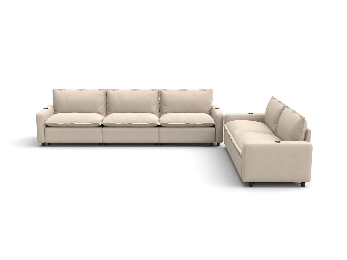 Modular Cero Reclining Sectionals | 5-Piece Beige Linen Large Space Corner Sectionals 5-Seater