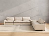 Modular Cero Reclining Sectionals | 5-Piece Beige Linen Large Space Corner Sectionals 5-Seater