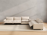 Modular Cero Reclining Sectionals | 5-Piece Beige Linen Large Space Corner Sectionals 5-Seater