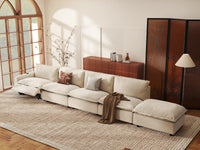 Modular Cero Reclining Sectionals | 5-Piece Beige Linen Large Space Couch Sectionals 4-Seater with 1-Ottoman