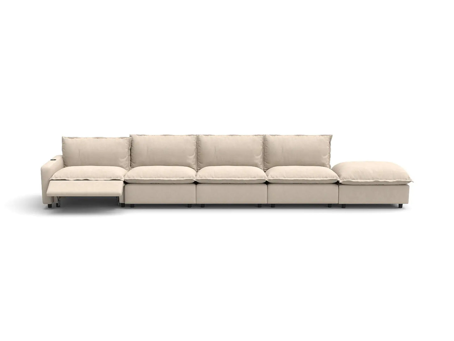 Modular Cero Reclining Sectionals | 5-Piece Beige Linen Large Space Couch Sectionals 4-Seater with 1-Ottoman