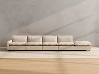 Modular Cero Reclining Sectionals | 5-Piece Beige Linen Large Space Couch Sectionals 4-Seater with 1-Ottoman