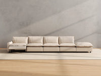 Modular Cero Reclining Sectionals | 5-Piece Beige Linen Large Space Couch Sectionals 4-Seater with 1-Ottoman