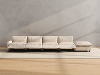 Modular Cero Reclining Sectionals | 5-Piece Beige Linen Large Space Couch Sectionals 4-Seater with 1-Ottoman