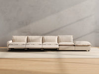 Modular Cero Reclining Sectionals | 5-Piece Beige Linen Large Space Couch Sectionals 4-Seater with 1-Ottoman