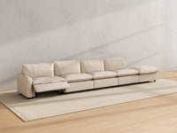 Modular Cero Reclining Sectionals | 5-Piece Beige Linen Large Space Couch Sectionals 4-Seater with 1-Ottoman
