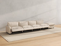 Modular Cero Reclining Sectionals | 5-Piece Beige Linen Large Space Couch Sectionals 4-Seater with 1-Ottoman
