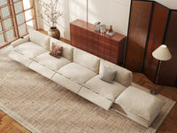 Modular Cero Reclining Sectionals | 5-Piece Beige Linen Large Space Couch Sectionals 4-Seater with 1-Ottoman