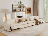 Modular Cero Reclining Sectionals | 5-Piece Beige Linen Large Space Couch Sectionals 5-Seater