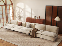 Modular Cero Reclining Sectionals | 5-Piece Beige Linen Large Space Couch Sectionals 5-Seater