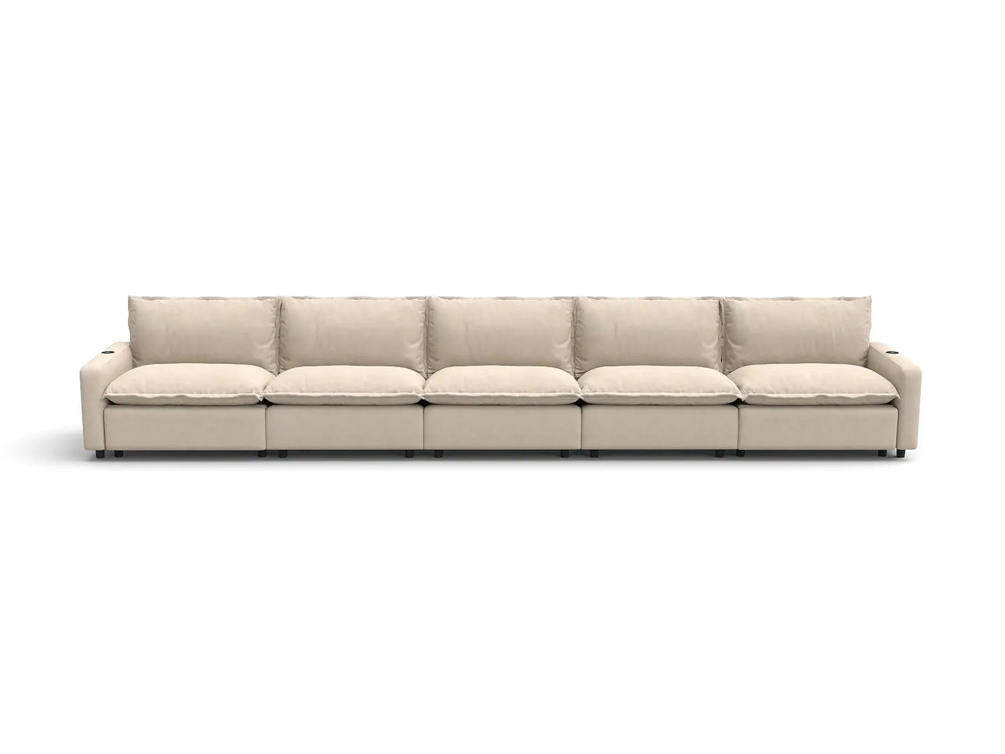 Modular Cero Reclining Sectionals | 5-Piece Beige Linen Large Space Couch Sectionals 5-Seater