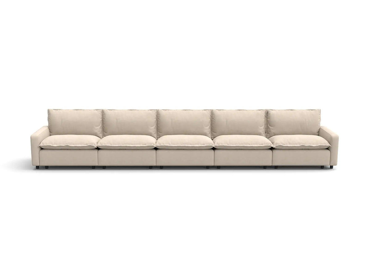 Modular Cero Modular Sectionals | 5-Piece Beige Linen Large Space Couch Sectionals 5-Seater