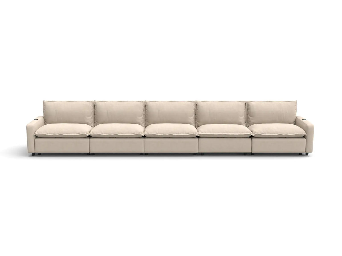 Modular Cero Reclining Sectionals | 5-Piece Beige Linen Large Space Couch Sectionals 5-Seater