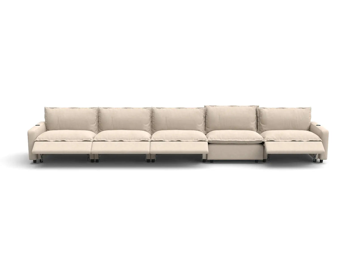 Modular Cero Reclining Sectionals | 5-Piece Beige Linen Large Space Couch Sectionals 5-Seater